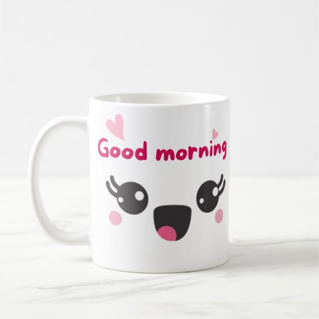 good morning cute pink coffee mug (Left)