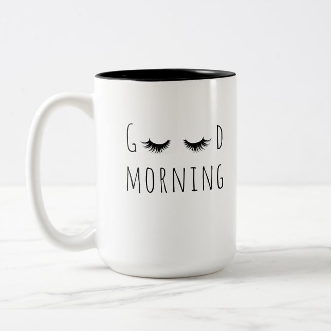 Good Morning eye lash Two-Tone Coffee Mug (Left)
