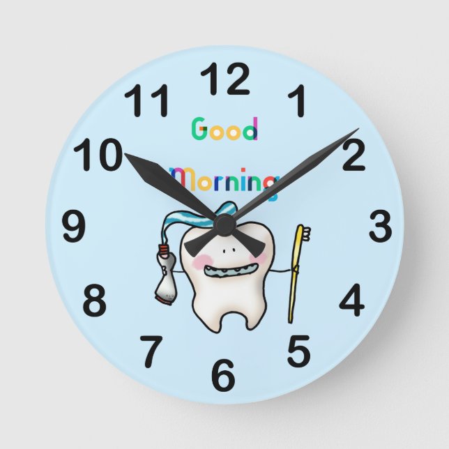 good morning - funny tooth bathroom  round clock (Front)
