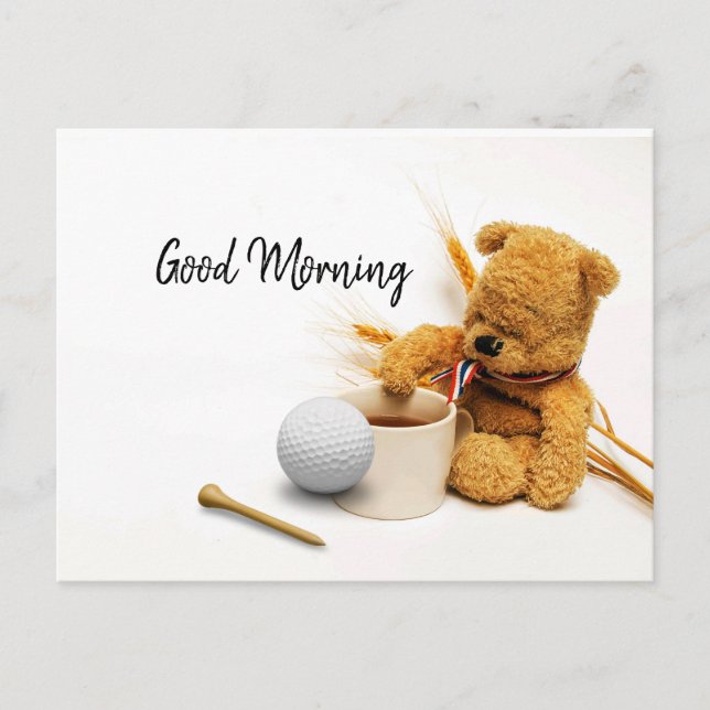Good Morning golfer with golf ball and coffee card (Front)