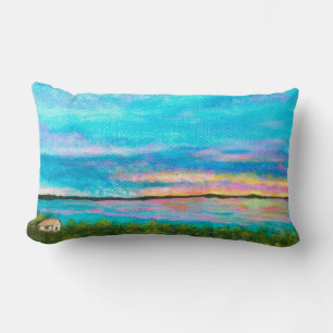 Good Morning, Landscape Art Seashore Beach Sunrise Lumbar Pillow
