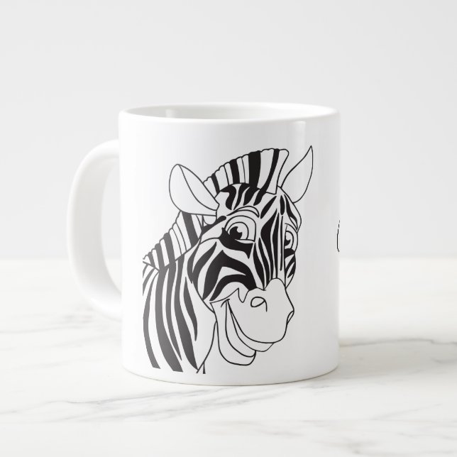 Good Morning Lettering Lovely Zebra Black & White Large Coffee Mug (Front Left)