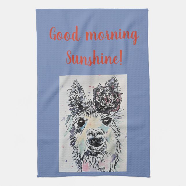 Good Morning Llama Alpaca art Photo Serviette de c (Vertical)