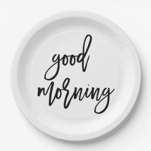 Good Morning Modern Typography Breakfast Paper Plate