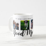 Good Morning | Modern Typography Four Photo Grid Coffee Mug<br><div class="desc">This stylish black and white mug has space for four of your square photos,  and says "Good Morning" in modern black typography. Personalize with any message and name along the top border.</div>