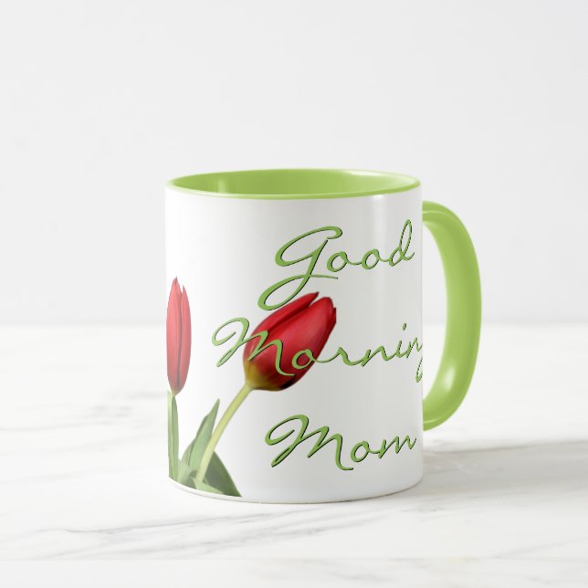 Good Morning Mom Red Tulip Flowers Mug (Front Right)