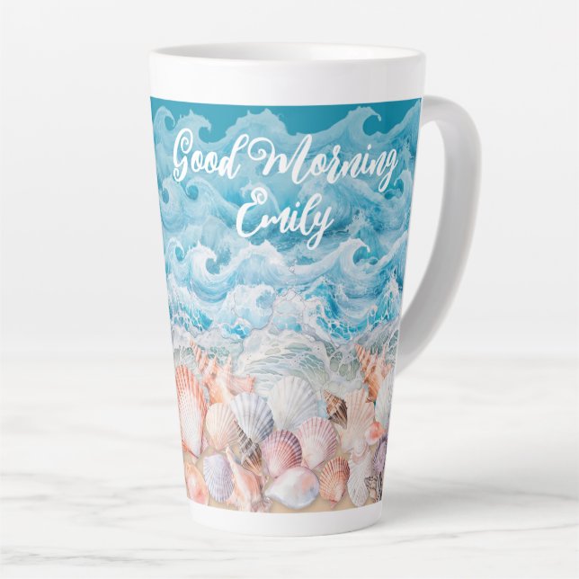Good Morning Personalized Beach Latte Mug (Angle droit)
