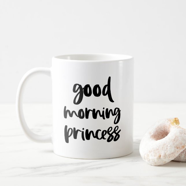 Good Morning Princess Black Modern Typography Mug (Avec donut)