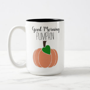 Good Morning Pumpkin Orange Gingham Plaid Two-Tone Coffee Mug