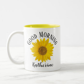 Good Morning Sunflower Custom Name Two-Tone Coffee Mug