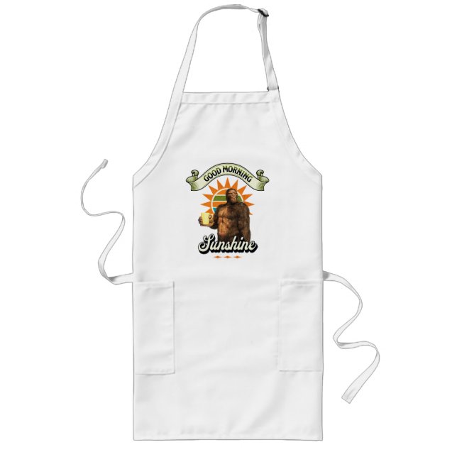 Good Morning Sunshine Bigfoot Drinking Coffee Long Apron (Front)
