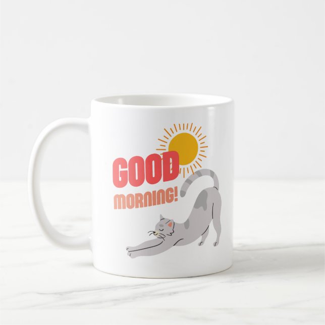 Good Morning Sunshine Cat Stretch Coffee Mug  (Left)