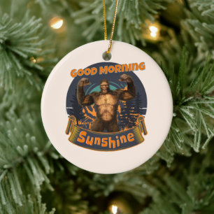 Good Morning Sunshine Funny Bigfoot Ceramic Ornament