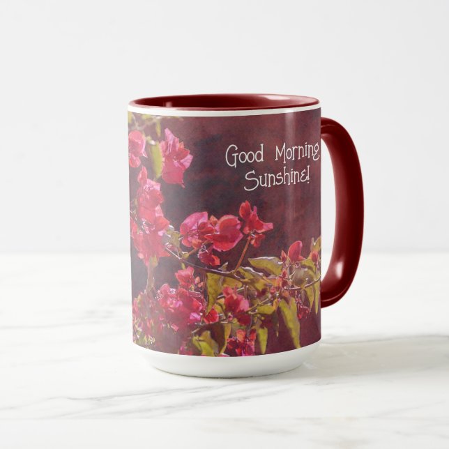 Good Morning Sunshine Red Pink Flower Mug Cup (Front Right)