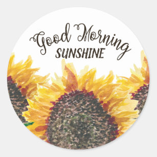 Good Morning Sunshine Yellow Brown Sunflowers Classic Round Sticker