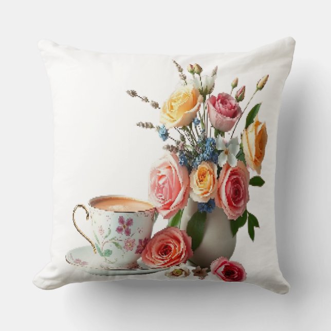 Good morning tea  throw pillow (Front)
