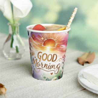 good morning water colour art  paper cups