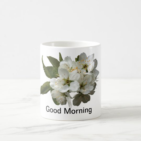 Good Morning With Beautiful White Flower Coffee Mug Zazzle Ca