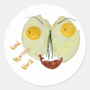 Good morning world egg face classic round sticker