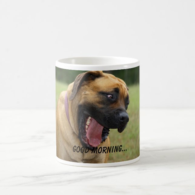 Good Morning - Yawning English Mastiff Dog Smile Coffee Mug (Center)