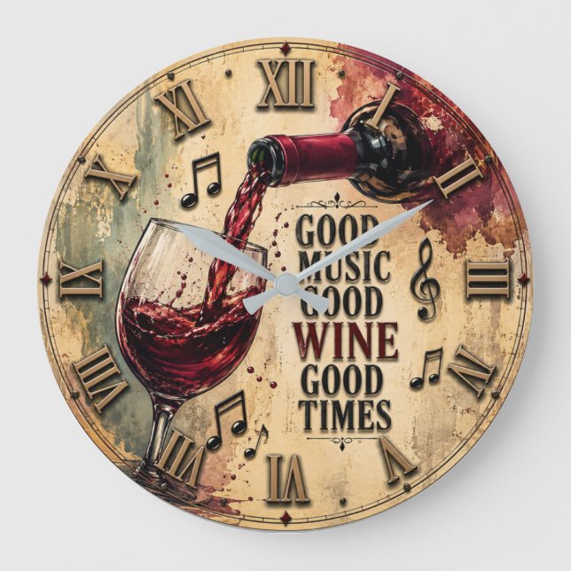 Good Music Good Wine Good Times  Large Clock (Front)