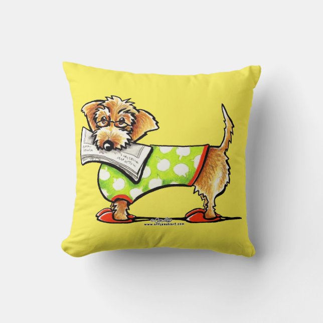 Good News Wirehaired Dachshund Happy Throw Pillow (Front)