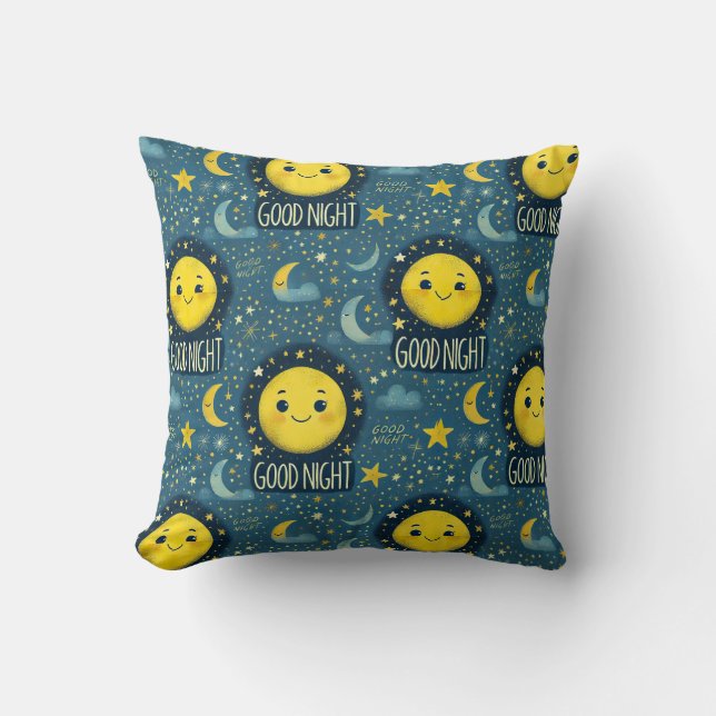 🌙⭐ Good Night Kids Sleepy Pattern Cozy Decor Gift Throw Pillow (Front)