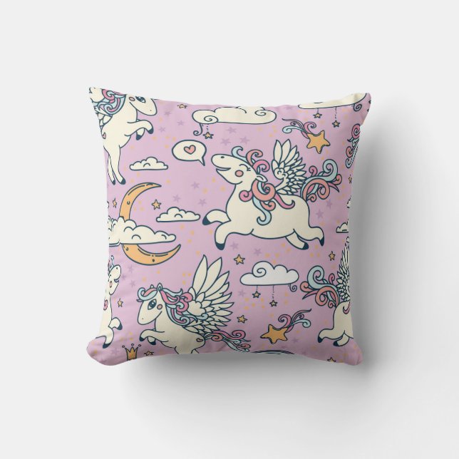 Good Night Pegasus: Cute Cartoon Throw Pillow (Front)