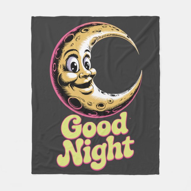Good Night Retro Moon  Fleece Blanket (Front)