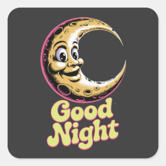 Good Night Retro Moon  Square Sticker