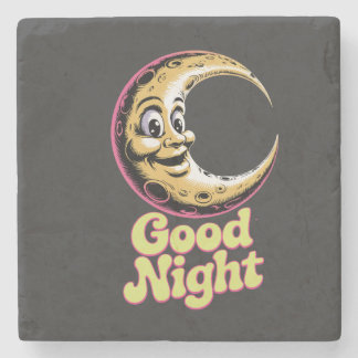 Good Night Retro Moon  Stone Coaster
