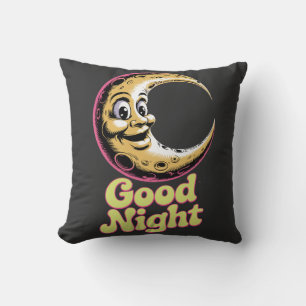 Good Night Retro Moon Throw Pillow