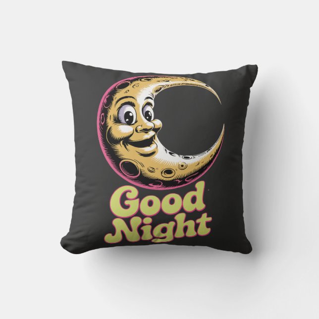 Good Night Retro Moon  Throw Pillow (Front)