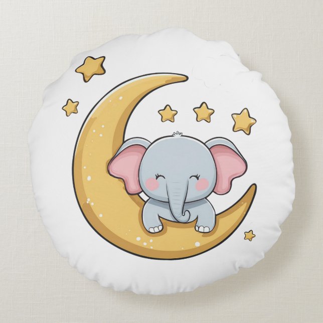 Good night sleepy baby elephant round pillow (Back)