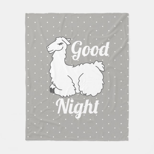 Good Night Sleepy Llama & Polka Dots Fleece Blanket (Front)