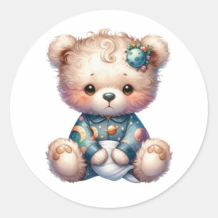 good night sleepy teddy classic round sticker