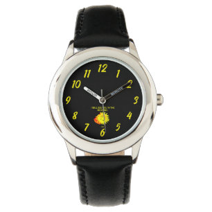 Good Night Sun Kids Black Leather Watch