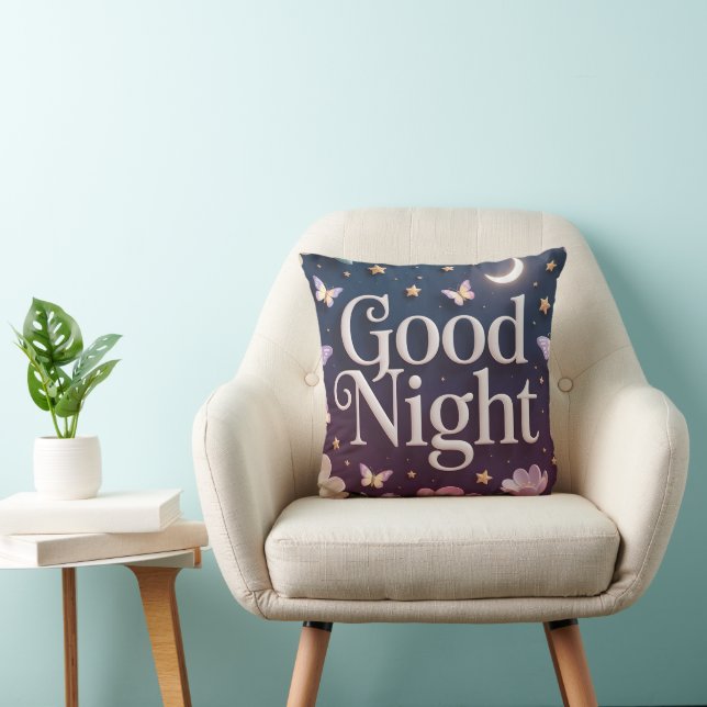 "Good Night" Whimsical Butterfly Garden Throw Pillow (Chair)