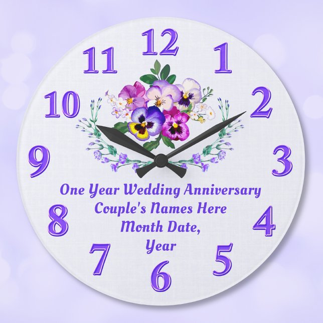 Good One Year Anniversary Gifts for Her, ANY Year Large Clock (Clock Anniversary Gift. Linen, Paper anniversary gifts, Symbols, 1 year wedding anniversary gifts. )