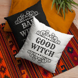 Good or Bad Witch Black Reversible Halloween Throw Pillow<br><div class="desc">Are you a good witch or a bad witch? Celebrate Halloween in style with this custom "Good Witch" / "Bad Witch" two-sides flippable typography throw pillow design. Black and White color scheme with decorative text and scroll design.</div>