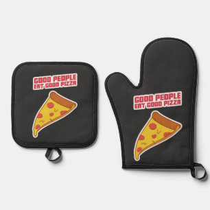 Good People Eat Good Pizza Oven Mitt & Pot Holder Set