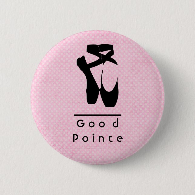 Good Pointe. Black Ballet Shoes En Pointe 2 Inch Round Button (Front)