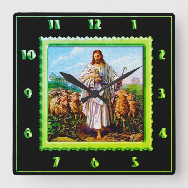 Good Shepherd Green Square Clock (Front)