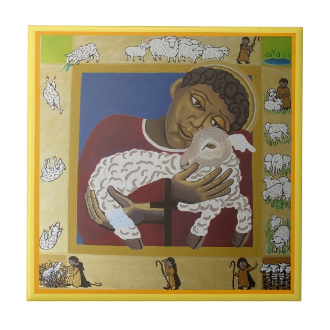Good Shepherd Jesus parable of the lost sheep Tile (Front)