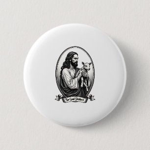 Good Shepherd Jesus Vintage Engraving Faith Shirt 2 Inch Round Button