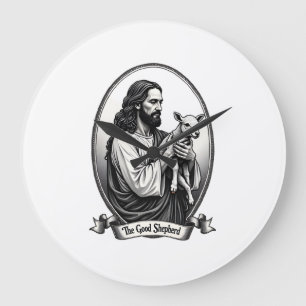Good Shepherd Jesus Vintage Engraving Faith Shirt Large Clock