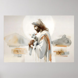 Good Shepherd Nursery Print, Jesus Lamb Watercolor Poster
