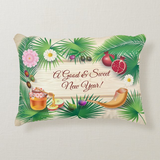 Good & Sweet New Year! Rosh Hashanah Honey & Apple Accent Pillow (Front)