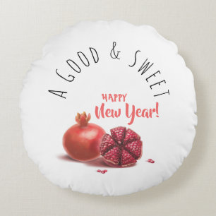 Good & Sweet New Year! Rosh Hashanah Pomegranate Round Pillow