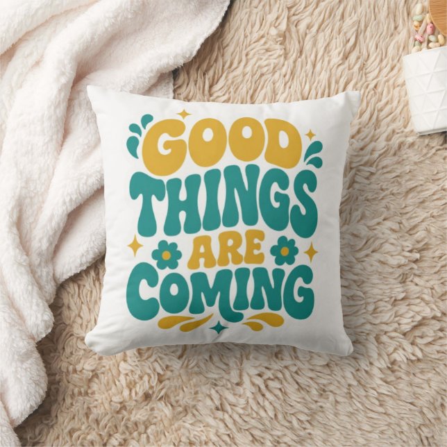 Good Things Are Coming Retro Groovy Throw Pillow (Blanket)